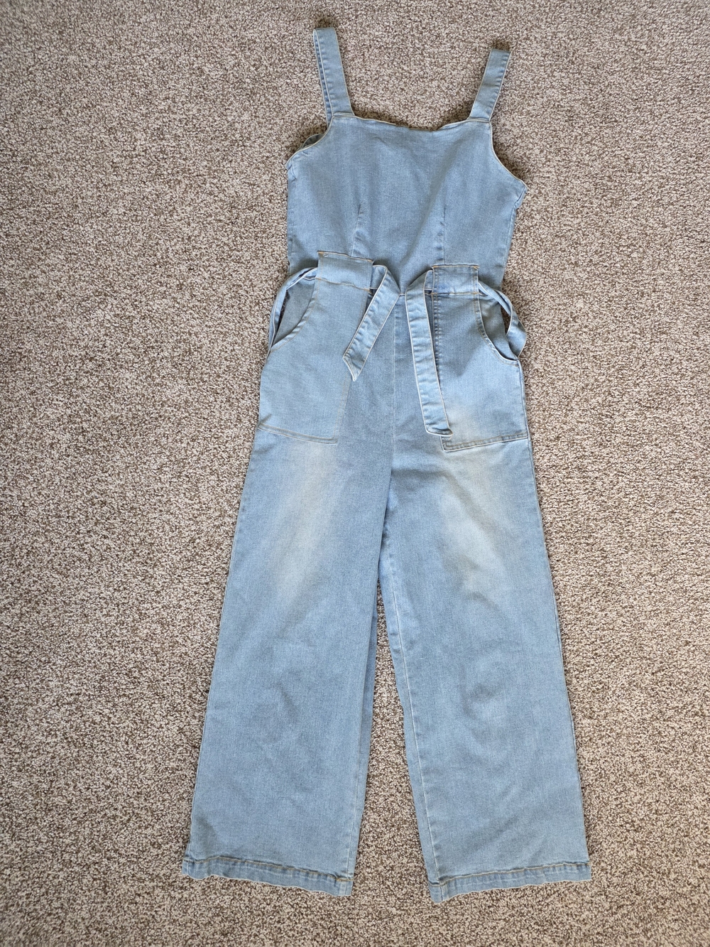 Copper Key Light Blue Denim Wide-Leg Jumpsuit with Tie Waist